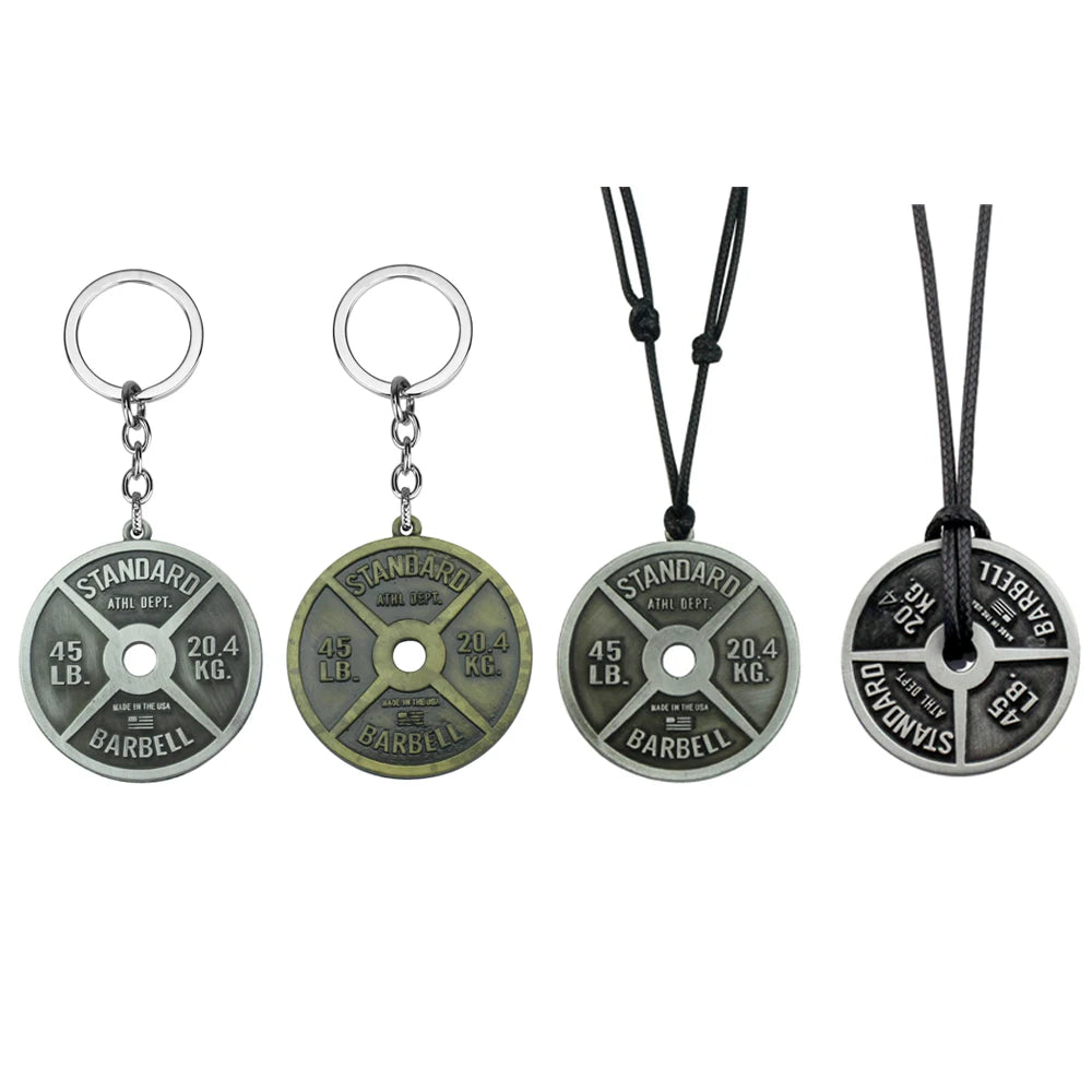 Vintage Punk Weightlifting Plates 45 LB Barbell Dumbbell Pendant Keychain Fashion Trend Men Fitness Gym Sports Jewelry Gift