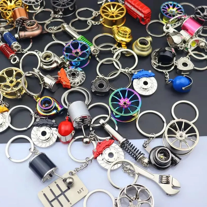 Stainless Steel Car Keychains Brake Disc Turbocharger Gear Design Keyrings Creative Mechanical Car Parts Keychain Gift for Men