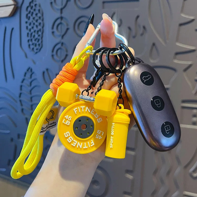 Mini Barbell Plates Keychain with D-shaped Buckle Water Cups Simulation Dumbbells Keyring Creative Bag Charm