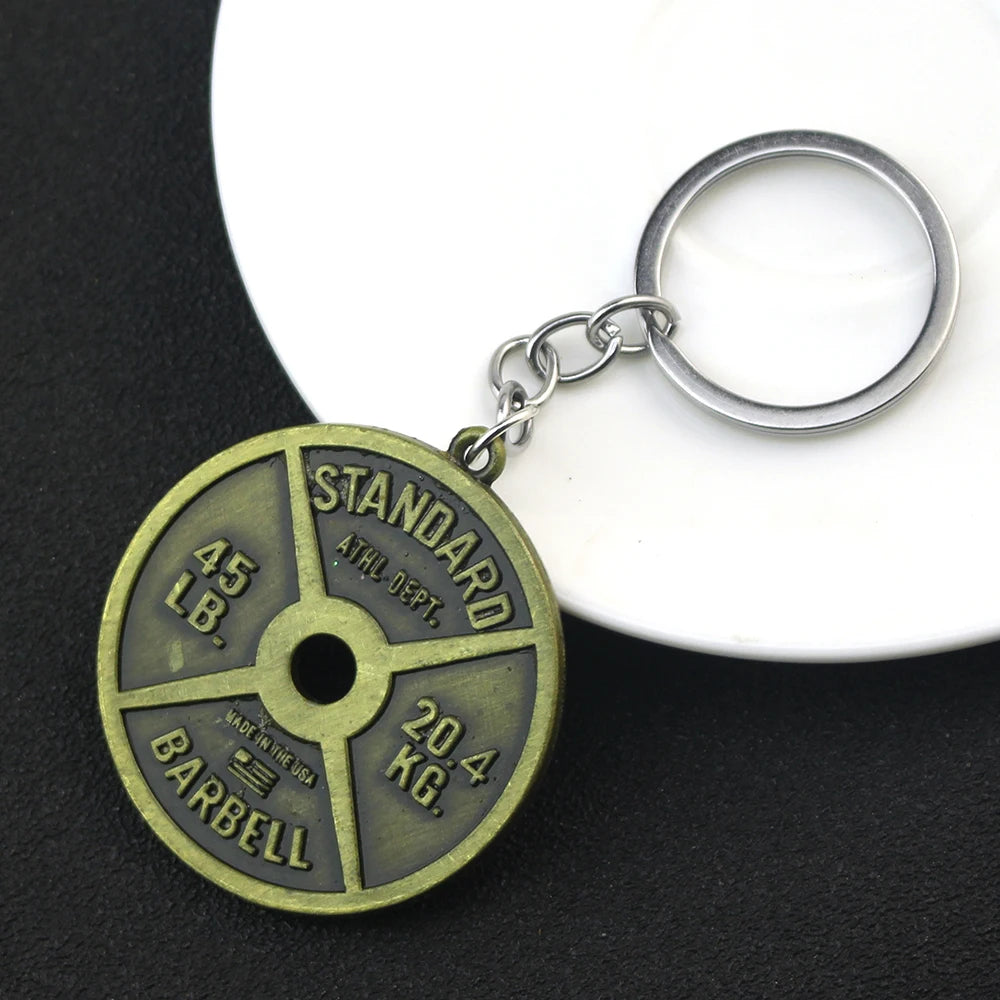 Vintage Punk Weightlifting Plates 45 LB Barbell Dumbbell Pendant Keychain Fashion Trend Men Fitness Gym Sports Jewelry Gift