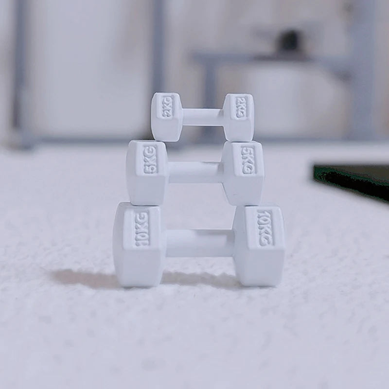 3Pcs 1:12 Dollhouse Simulation Weightlifting Dumbbell Model Set Dollhouse Sports Scene Exercise Machine Decoration Accessories