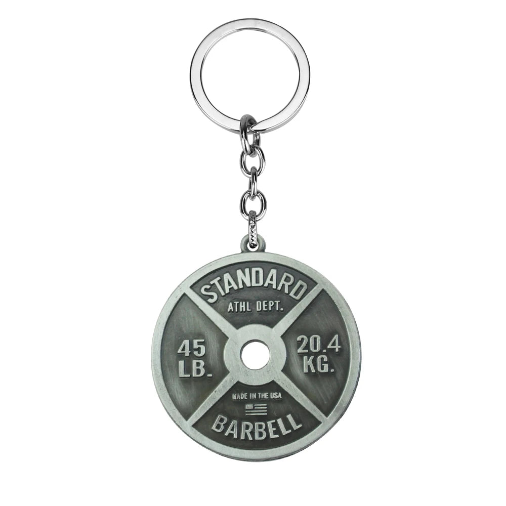 Vintage Punk Weightlifting Plates 45 LB Barbell Dumbbell Pendant Keychain Fashion Trend Men Fitness Gym Sports Jewelry Gift