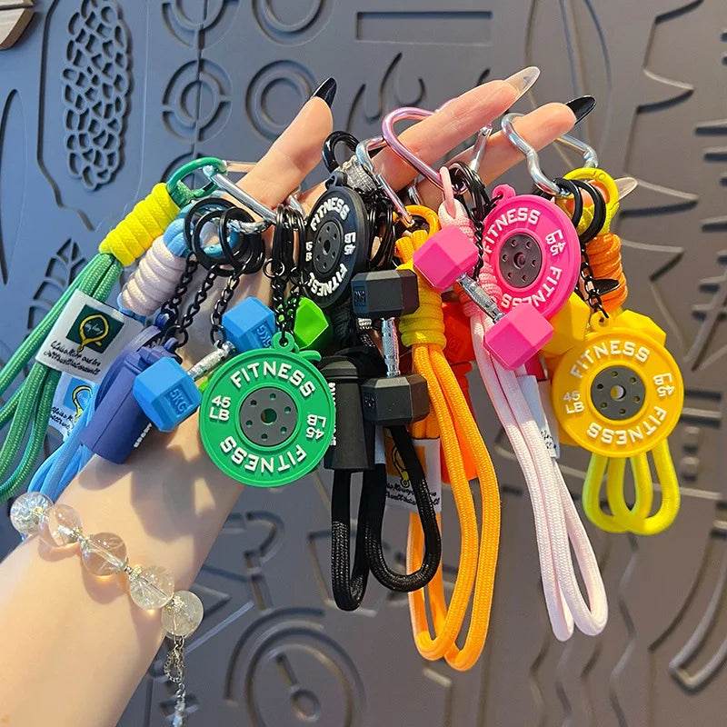 Mini Barbell Plates Keychain with D-shaped Buckle Water Cups Simulation Dumbbells Keyring Creative Bag Charm