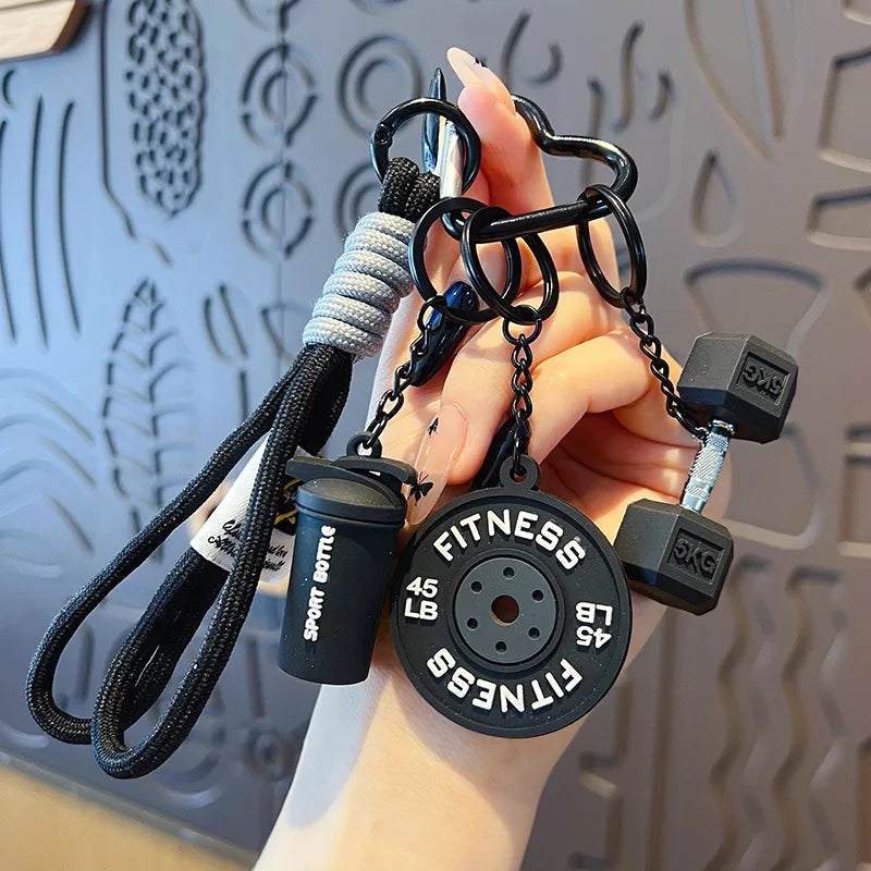 Mini Barbell Plates Keychain with D-shaped Buckle Water Cups Simulation Dumbbells Keyring Creative Bag Charm