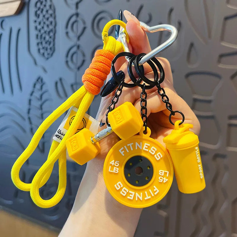Mini Barbell Plates Keychain with D-shaped Buckle Water Cups Simulation Dumbbells Keyring Creative Bag Charm