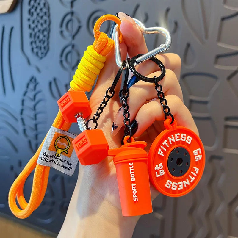 Mini Barbell Plates Keychain with D-shaped Buckle Water Cups Simulation Dumbbells Keyring Creative Bag Charm