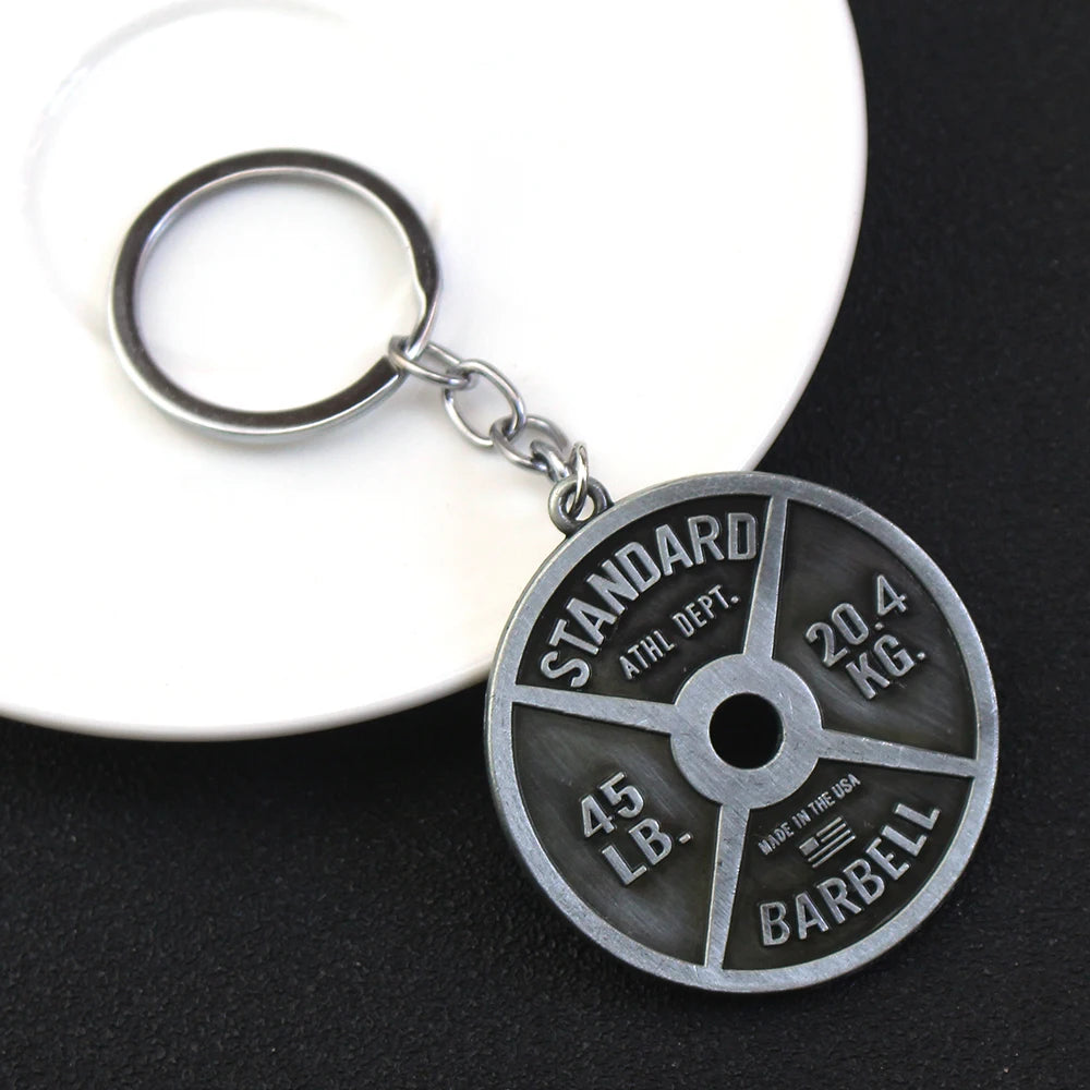 Vintage Punk Weightlifting Plates 45 LB Barbell Dumbbell Pendant Keychain Fashion Trend Men Fitness Gym Sports Jewelry Gift