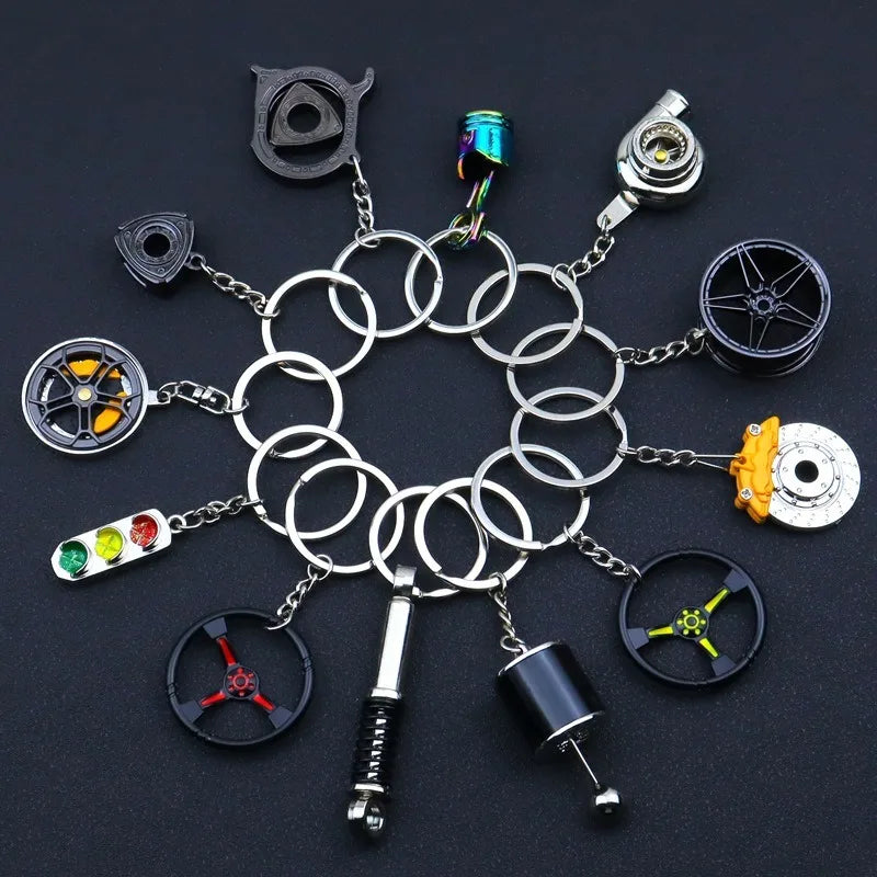 Stainless Steel Car Keychains Brake Disc Turbocharger Gear Design Keyrings Creative Mechanical Car Parts Keychain Gift for Men