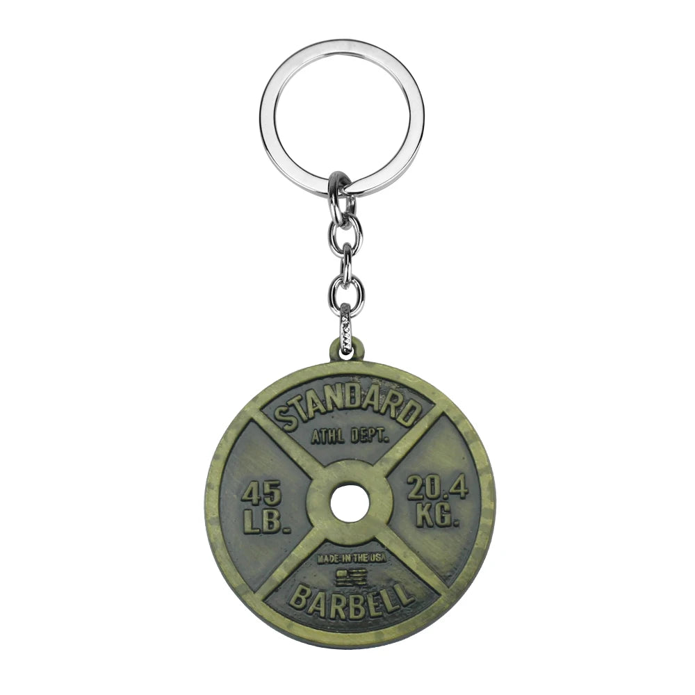 Vintage Punk Weightlifting Plates 45 LB Barbell Dumbbell Pendant Keychain Fashion Trend Men Fitness Gym Sports Jewelry Gift