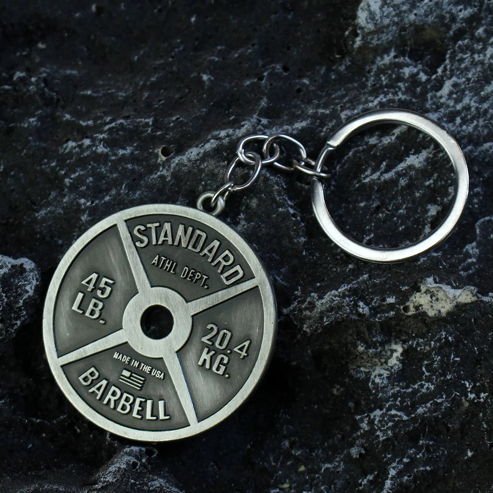 Vintage Punk Weightlifting Plates 45 LB Barbell Dumbbell Pendant Keychain Fashion Trend Men Fitness Gym Sports Jewelry Gift