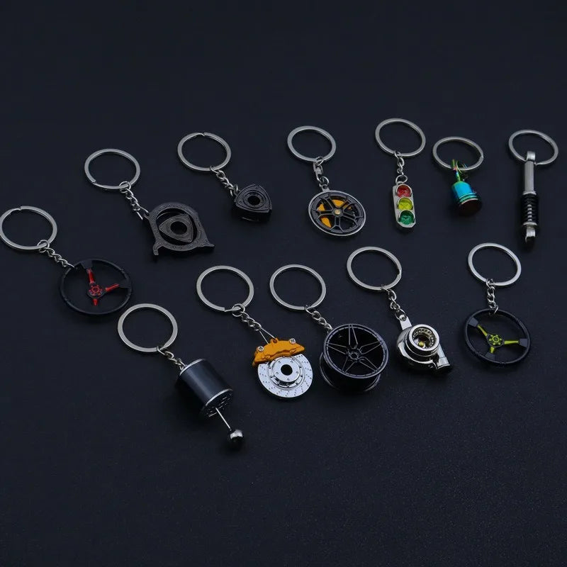 Stainless Steel Car Keychains Brake Disc Turbocharger Gear Design Keyrings Creative Mechanical Car Parts Keychain Gift for Men