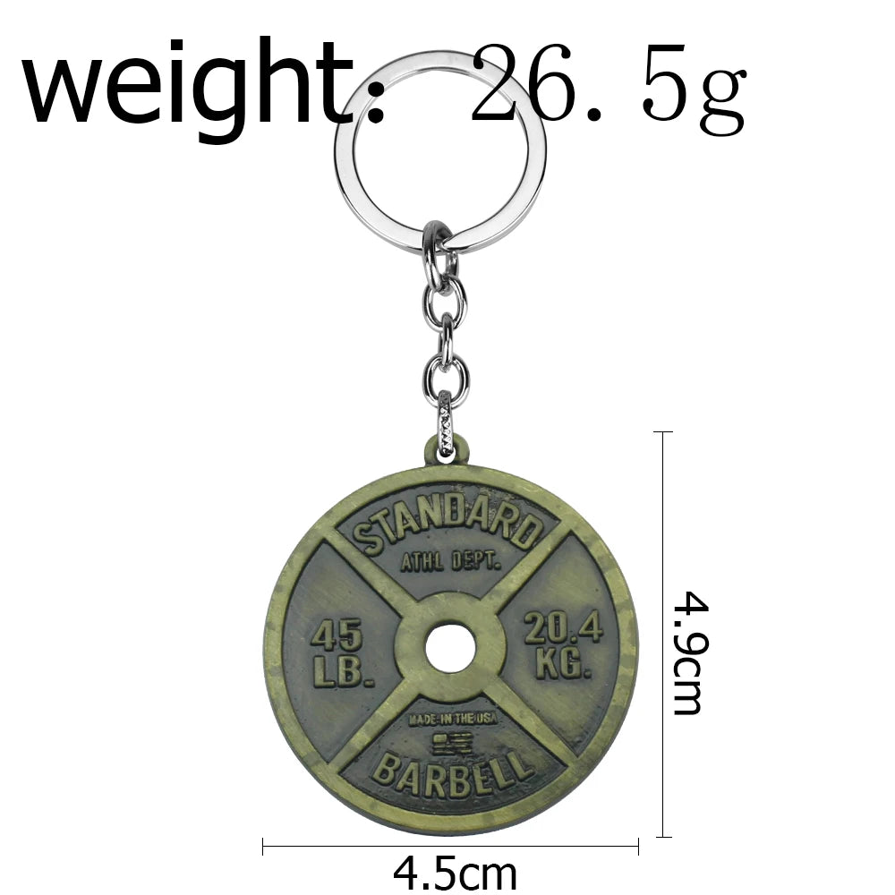 Vintage Punk Weightlifting Plates 45 LB Barbell Dumbbell Pendant Keychain Fashion Trend Men Fitness Gym Sports Jewelry Gift