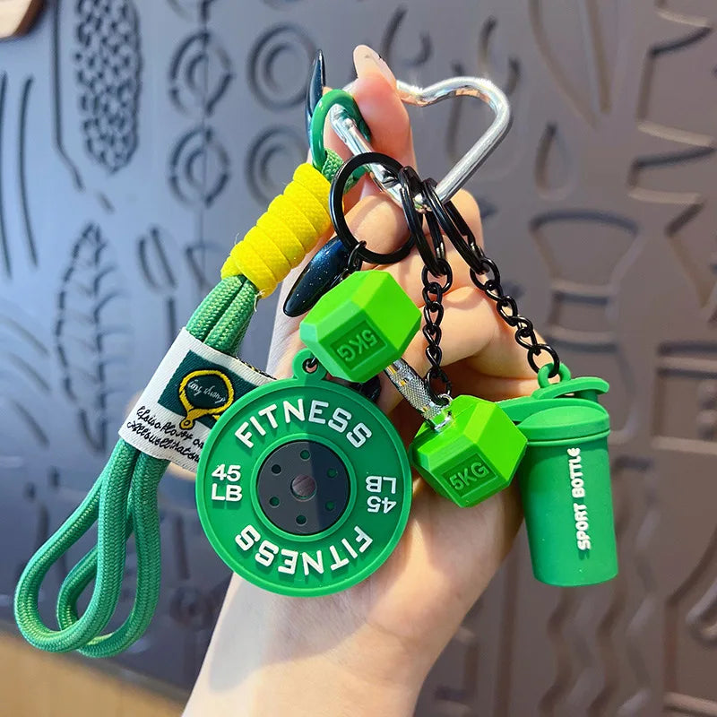 Mini Barbell Plates Keychain with D-shaped Buckle Water Cups Simulation Dumbbells Keyring Creative Bag Charm