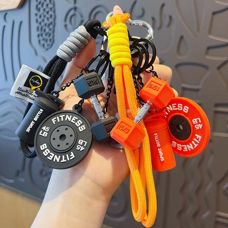 Mini Barbell Plates Keychain with D-shaped Buckle Water Cups Simulation Dumbbells Keyring Creative Bag Charm