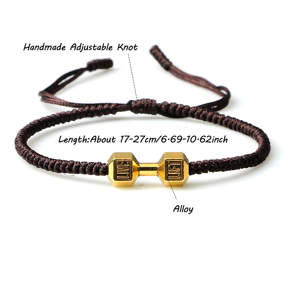 Charm Men Dumbbell Strand Bracelets Handmade Braid Knot Adjustable  Bracelets Women Barbell Fitness Energy Jewelry Couple Gifts