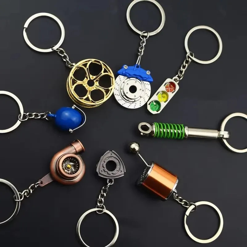 Stainless Steel Car Keychains Brake Disc Turbocharger Gear Design Keyrings Creative Mechanical Car Parts Keychain Gift for Men