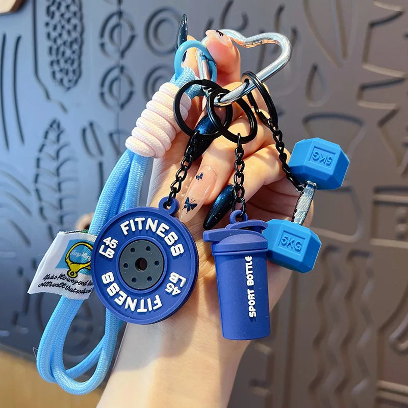 Mini Barbell Plates Keychain with D-shaped Buckle Water Cups Simulation Dumbbells Keyring Creative Bag Charm